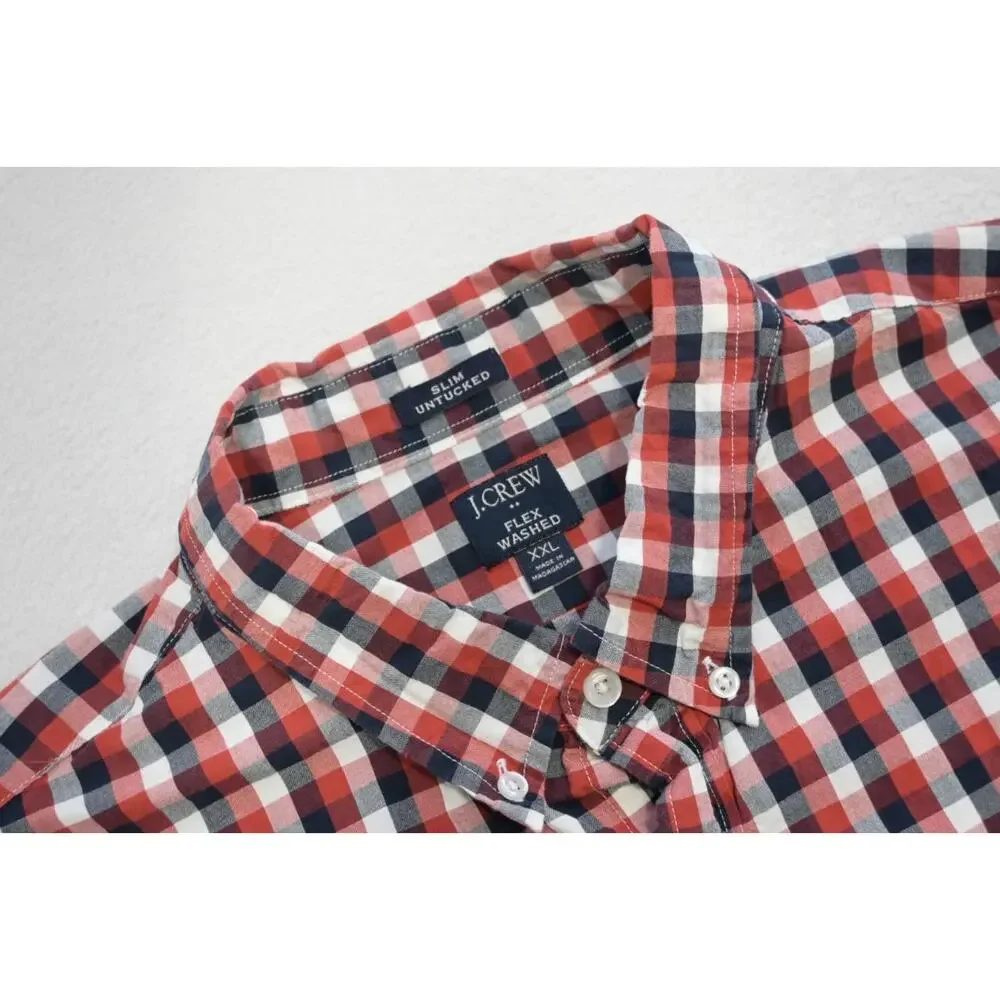 J Crew Flex Wash Dress Shirt Plaid Slim Fit Untuck Button Up Mens Sz 2XL‎ XXL